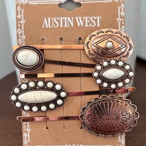 Austin West 5 pack hair pins, coppertone metal, conchos,,ivory stones,Western